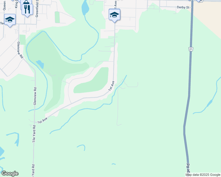 map of restaurants, bars, coffee shops, grocery stores, and more near 491 First Avenue in Petrolia