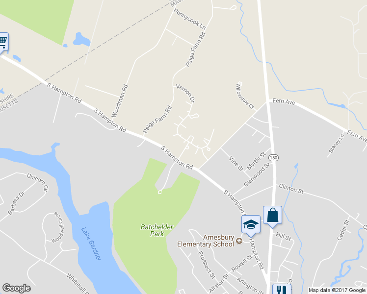 map of restaurants, bars, coffee shops, grocery stores, and more near 159 Whittier Meadows Drive in Amesbury