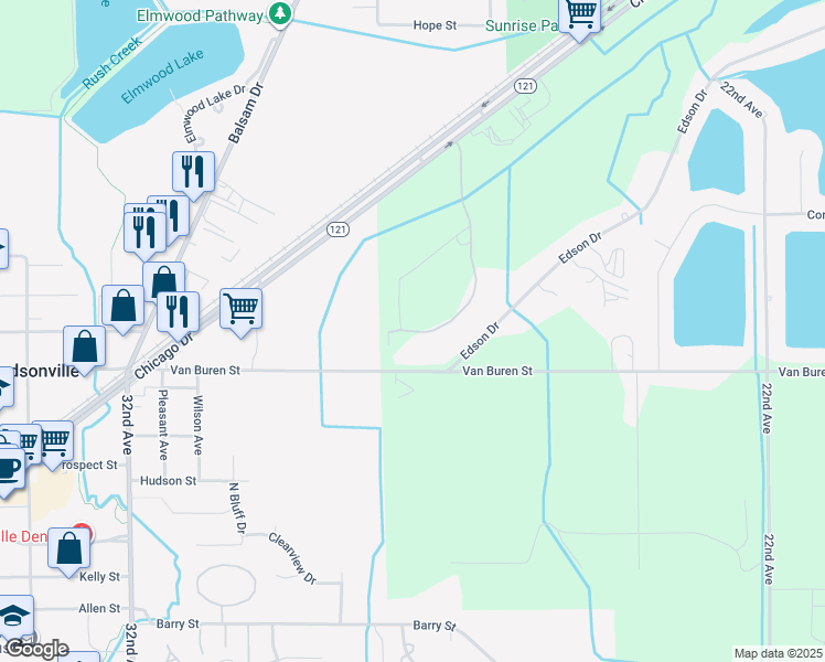 map of restaurants, bars, coffee shops, grocery stores, and more near 5644 East Town Drive in Hudsonville