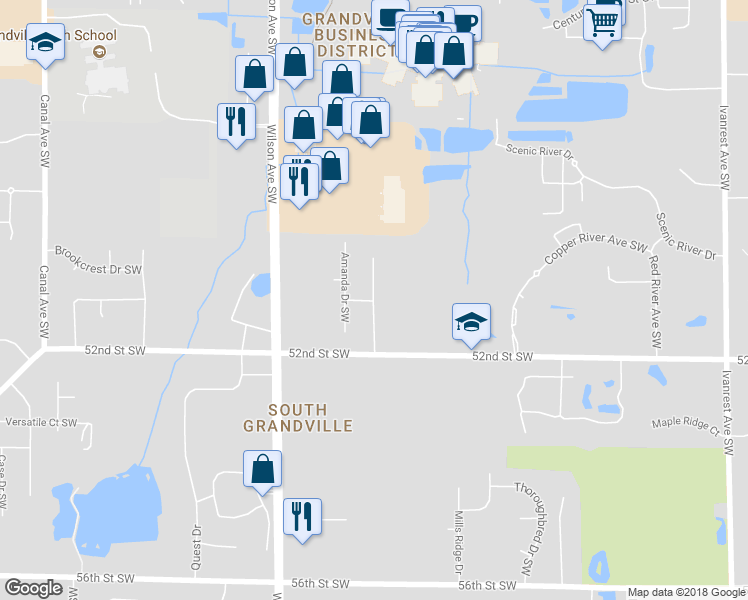 map of restaurants, bars, coffee shops, grocery stores, and more near 5098 Alexandria Drive Southwest in Wyoming