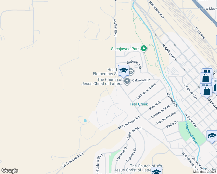 map of restaurants, bars, coffee shops, grocery stores, and more near 1936 Magellan Loop in Pocatello