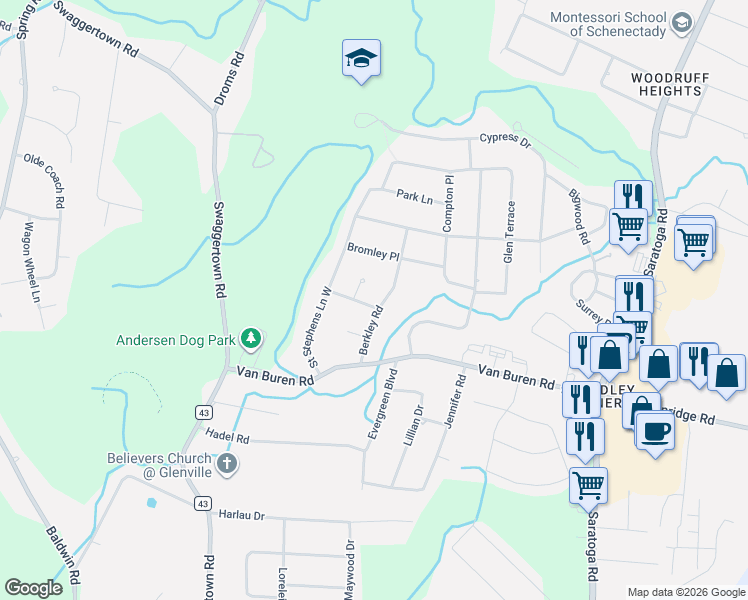 map of restaurants, bars, coffee shops, grocery stores, and more near 7 Berkley Road in Schenectady
