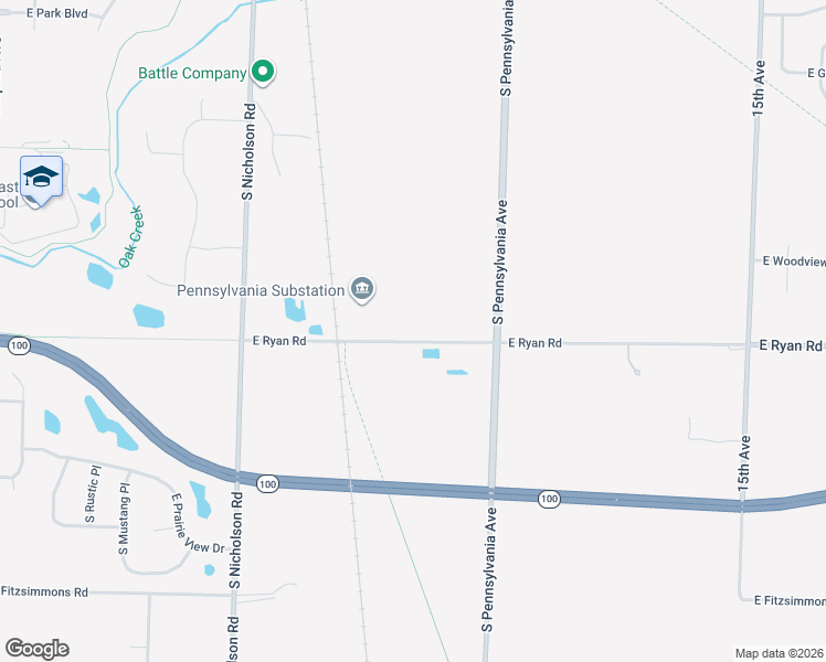map of restaurants, bars, coffee shops, grocery stores, and more near 2121 East Ryan Road in Oak Creek