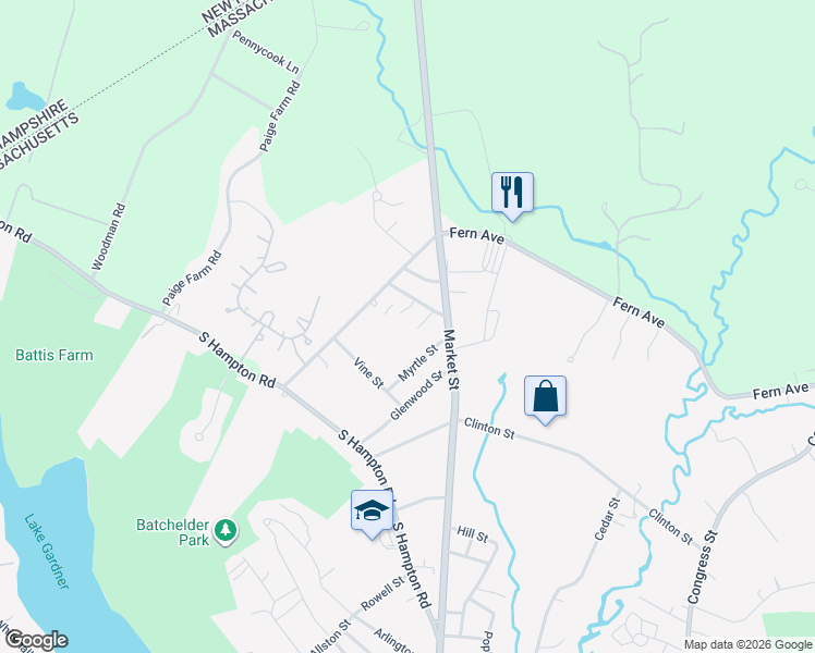 map of restaurants, bars, coffee shops, grocery stores, and more near 35557 Brown Avenue in Amesbury