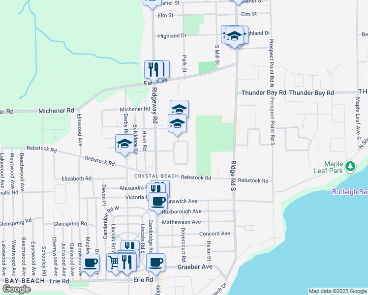 map of restaurants, bars, coffee shops, grocery stores, and more near 3800 Wellington Road in Fort Erie