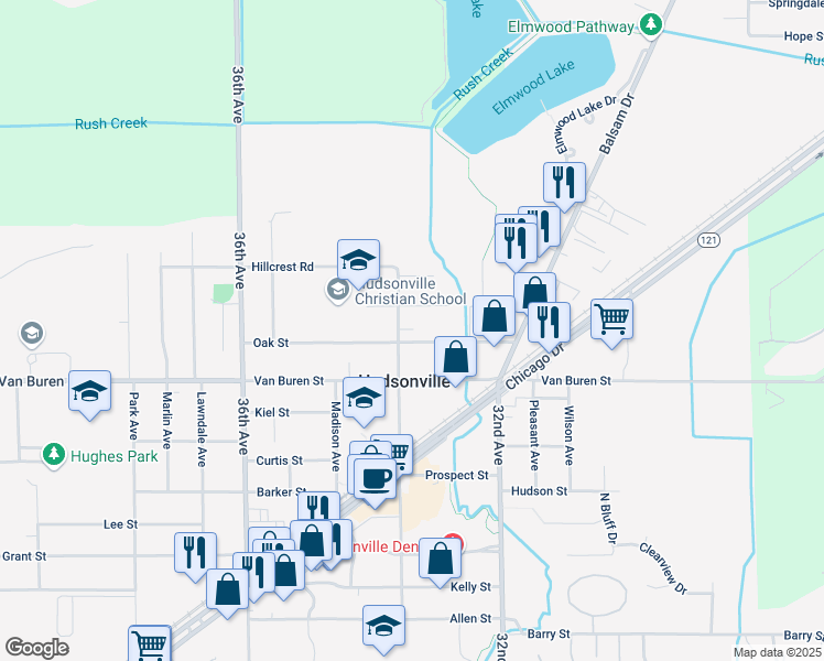 map of restaurants, bars, coffee shops, grocery stores, and more near 5692 School Avenue in Hudsonville
