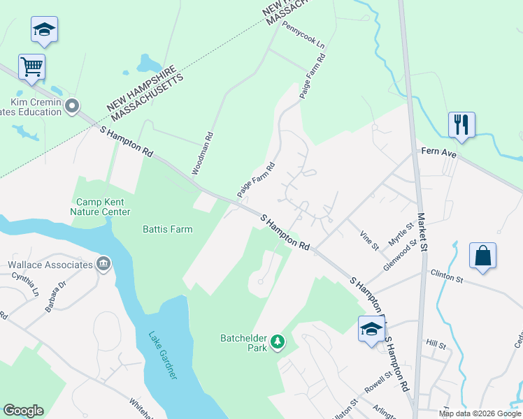 map of restaurants, bars, coffee shops, grocery stores, and more near 63 South Hampton Road in Amesbury