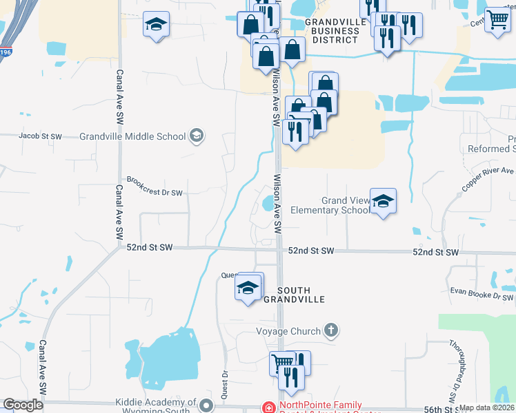 map of restaurants, bars, coffee shops, grocery stores, and more near 4025 Pier Light Drive in Wyoming