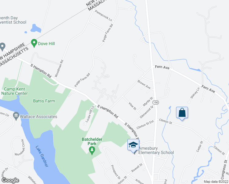 map of restaurants, bars, coffee shops, grocery stores, and more near 127 Whittier Meadows Drive in Amesbury