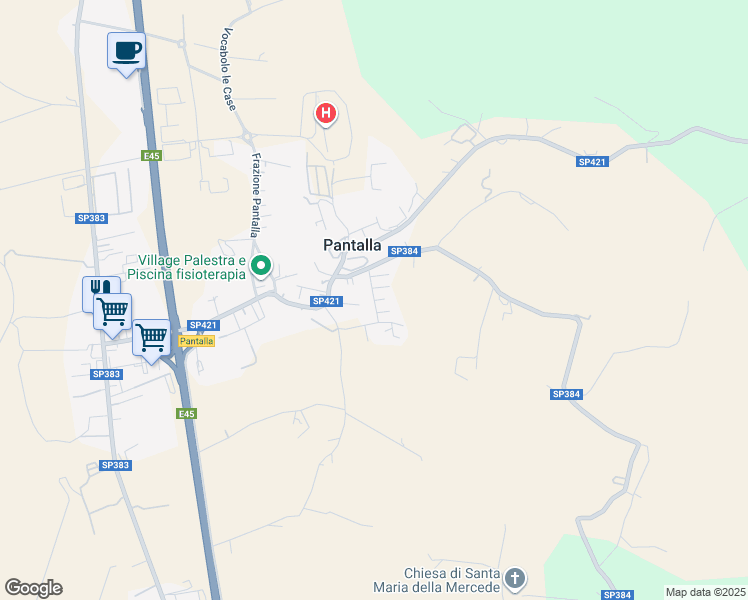 map of restaurants, bars, coffee shops, grocery stores, and more near 54 Frazione Pantalla in Pantalla