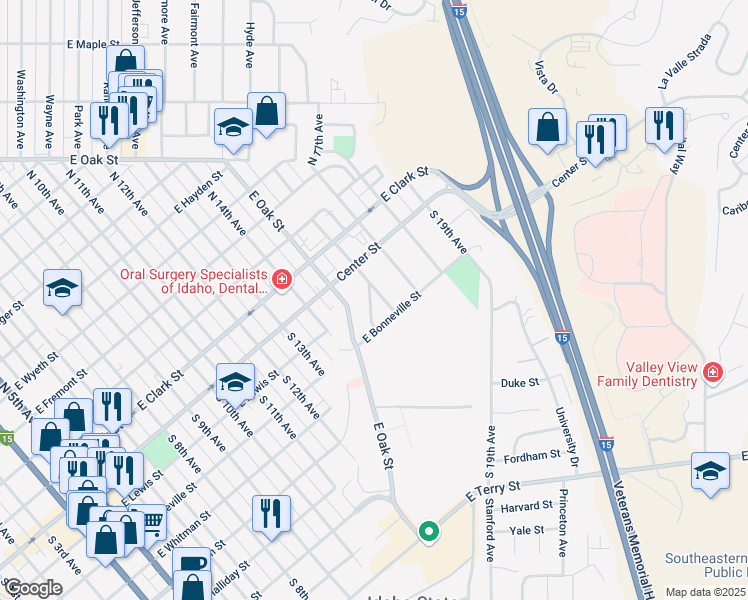 map of restaurants, bars, coffee shops, grocery stores, and more near 156 South 16th Avenue in Pocatello