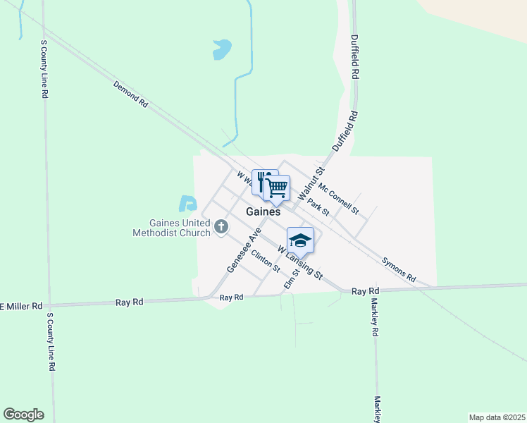 map of restaurants, bars, coffee shops, grocery stores, and more near in Gaines