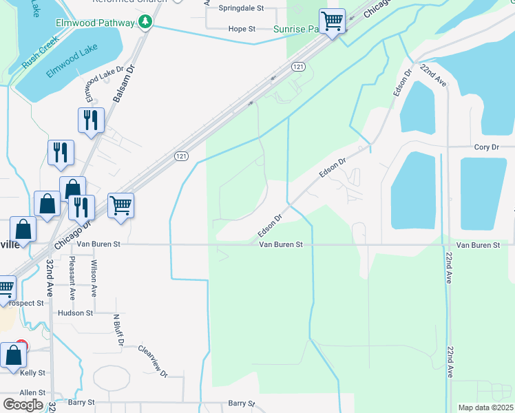 map of restaurants, bars, coffee shops, grocery stores, and more near 5712 East Town Drive in Hudsonville