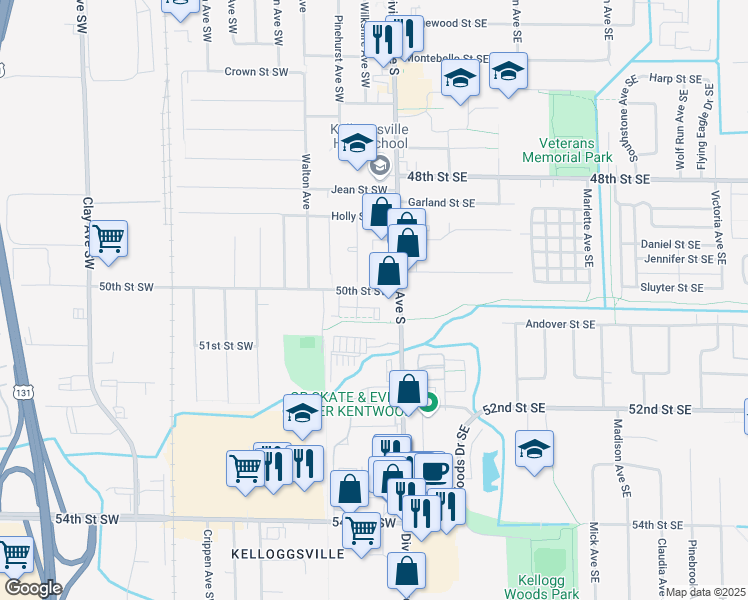 map of restaurants, bars, coffee shops, grocery stores, and more near 42 50th Street Southwest in Wyoming