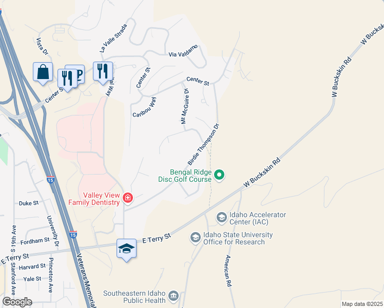 map of restaurants, bars, coffee shops, grocery stores, and more near 2904 Birdie Thompson Drive in Pocatello