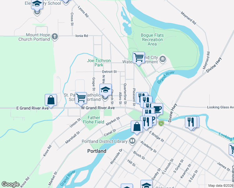 map of restaurants, bars, coffee shops, grocery stores, and more near 438 Center Street in Portland