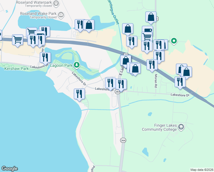 map of restaurants, bars, coffee shops, grocery stores, and more near 413 Hawley Drive in Canandaigua
