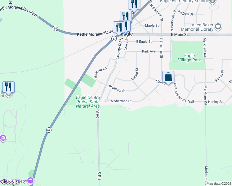 map of restaurants, bars, coffee shops, grocery stores, and more near 416 Pleasant Street in Eagle