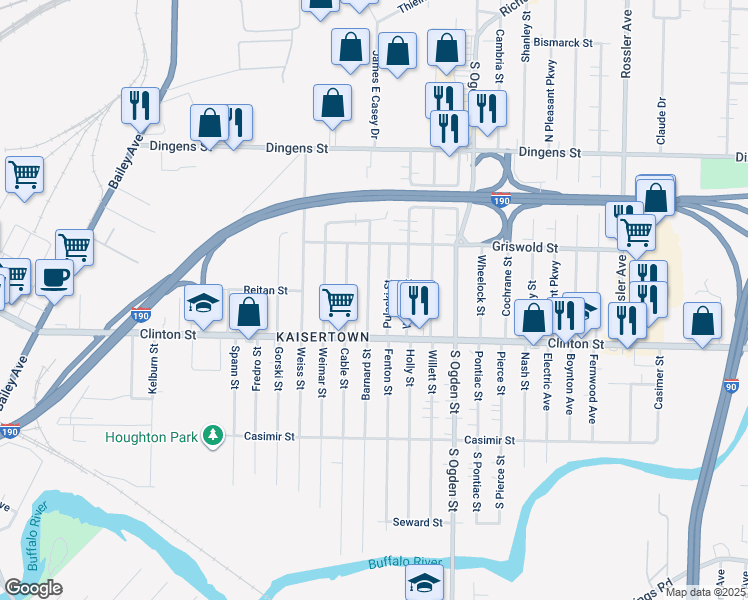map of restaurants, bars, coffee shops, grocery stores, and more near 295 Barnard St in Buffalo