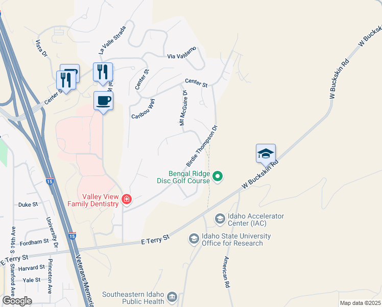 map of restaurants, bars, coffee shops, grocery stores, and more near 2904 Birdie Thompson Dr in Pocatello