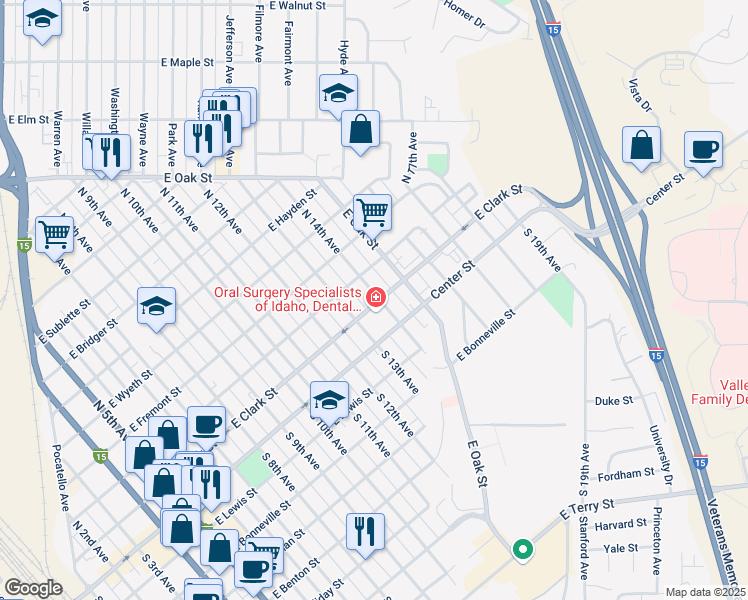 map of restaurants, bars, coffee shops, grocery stores, and more near 1450 East Clark Street in Pocatello