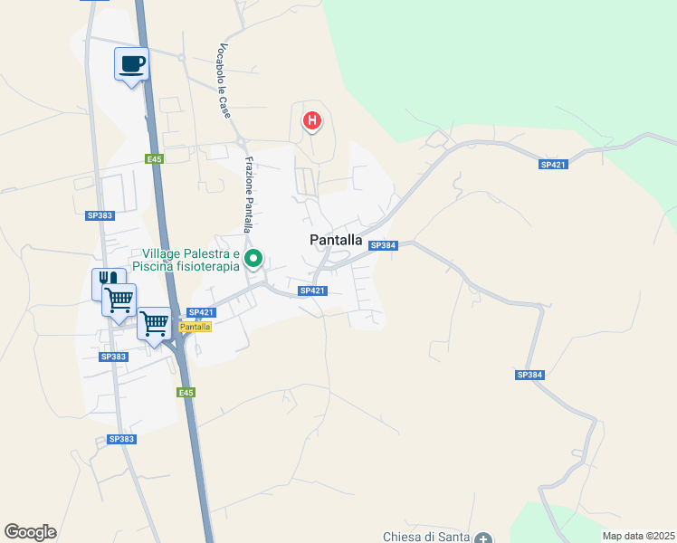 map of restaurants, bars, coffee shops, grocery stores, and more near 54 Frazione Pantalla in Pantalla