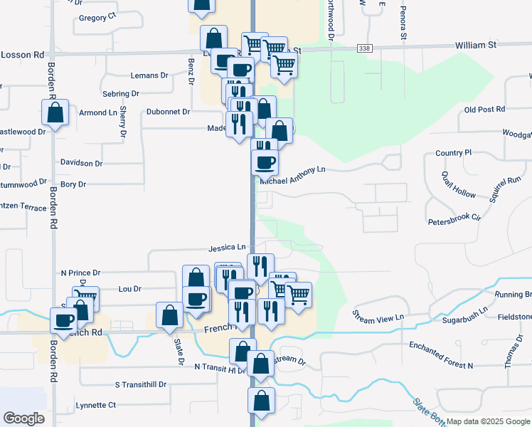 map of restaurants, bars, coffee shops, grocery stores, and more near 4839 Transit Road in Depew