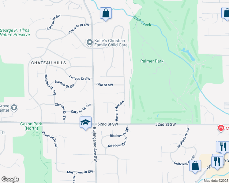 map of restaurants, bars, coffee shops, grocery stores, and more near 1491 Woodhill Court Southwest in Wyoming