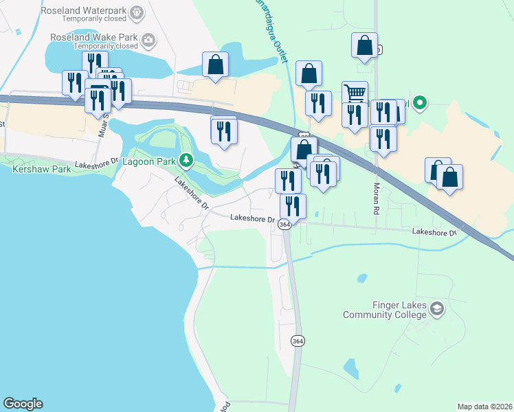 map of restaurants, bars, coffee shops, grocery stores, and more near 413 Hawley Drive in Canandaigua