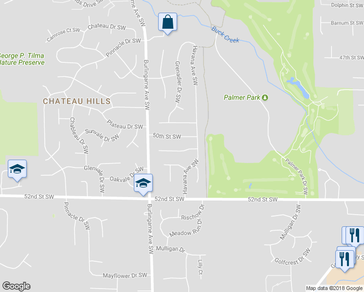 map of restaurants, bars, coffee shops, grocery stores, and more near 1491 Woodhill Court Southwest in Wyoming