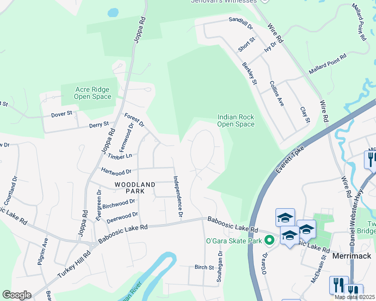 map of restaurants, bars, coffee shops, grocery stores, and more near 185 Indian Rock Road in Merrimack