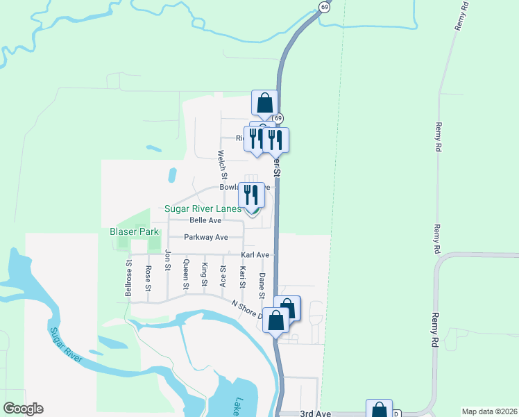map of restaurants, bars, coffee shops, grocery stores, and more near 50 Heritage Lane in Belleville