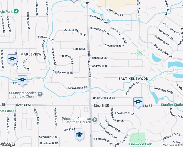 map of restaurants, bars, coffee shops, grocery stores, and more near 4998 Kalamazoo Avenue Southeast in Kentwood