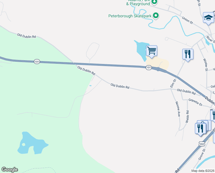 map of restaurants, bars, coffee shops, grocery stores, and more near 148 Old Dublin Road in Peterborough