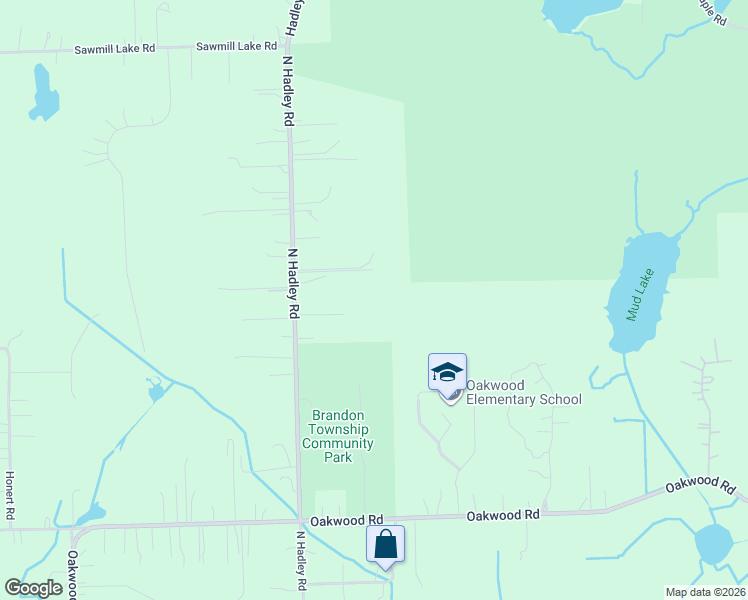 map of restaurants, bars, coffee shops, grocery stores, and more near 1584 North Hadley Road in Brandon Township