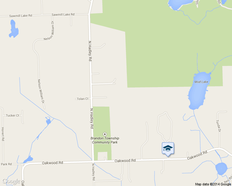 map of restaurants, bars, coffee shops, grocery stores, and more near 1584 North Hadley Road in Brandon Township