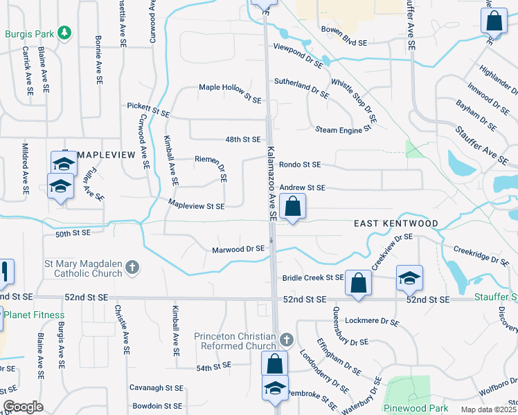 map of restaurants, bars, coffee shops, grocery stores, and more near 4989 Kalamazoo Avenue Southeast in Kentwood