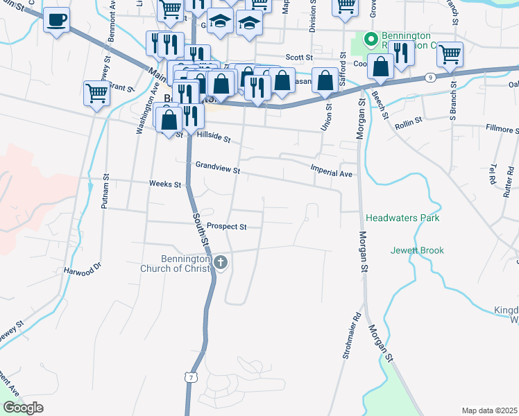 map of restaurants, bars, coffee shops, grocery stores, and more near 118 Cutler Street in Woodford