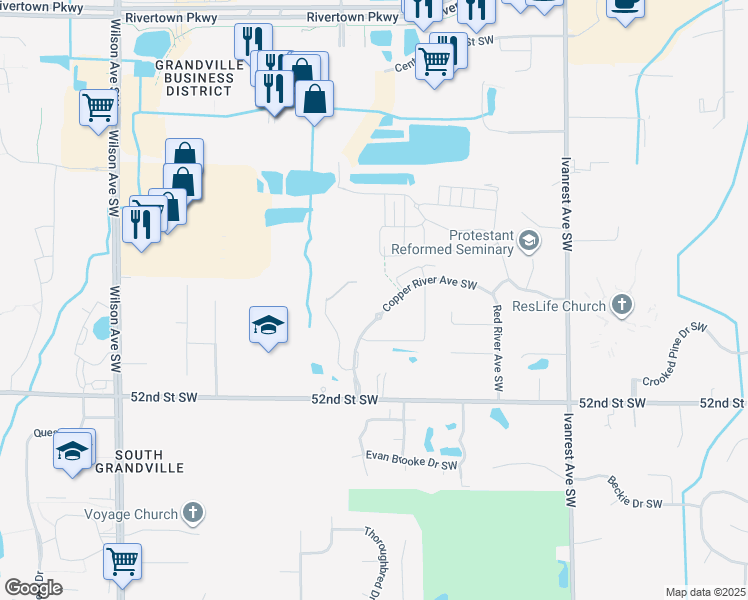 map of restaurants, bars, coffee shops, grocery stores, and more near 3555 Copper River Avenue Southwest in Wyoming