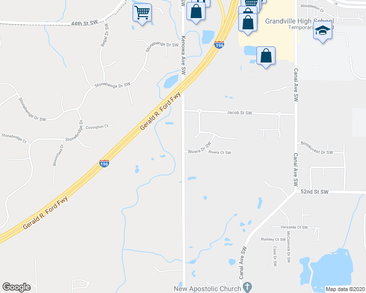 map of restaurants, bars, coffee shops, grocery stores, and more near 5701 Kenowa Avenue Southwest in Grandville