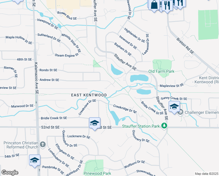 map of restaurants, bars, coffee shops, grocery stores, and more near 4998 Kalamazoo Avenue Southeast in Kentwood