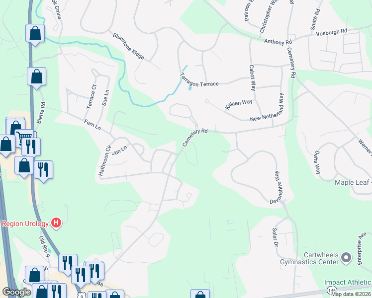map of restaurants, bars, coffee shops, grocery stores, and more near 39 Mazy Lane in Saratoga County