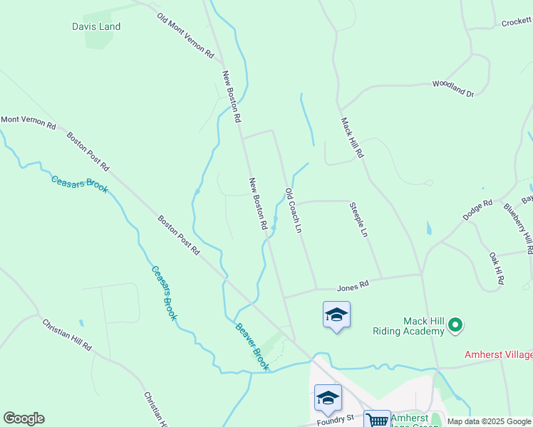 map of restaurants, bars, coffee shops, grocery stores, and more near 17 New Boston Road in Amherst