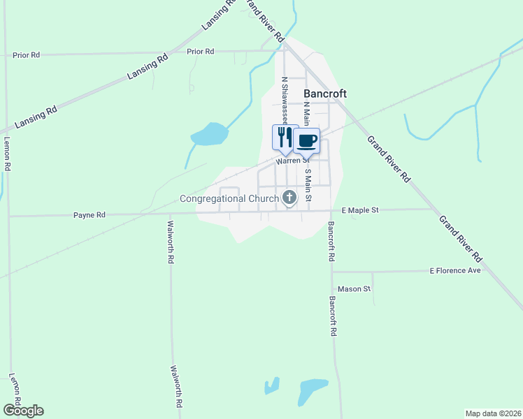 map of restaurants, bars, coffee shops, grocery stores, and more near 211 Higgins Street in Bancroft