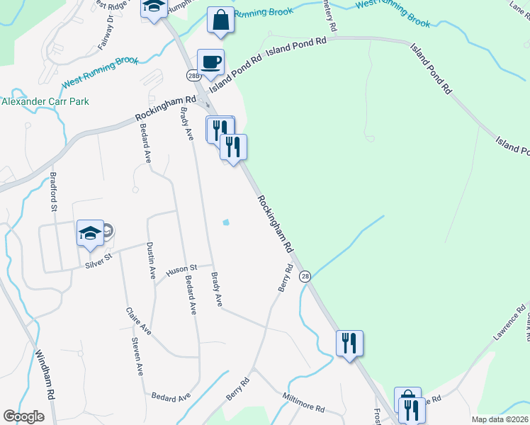 map of restaurants, bars, coffee shops, grocery stores, and more near 120 Rockingham Road in Derry