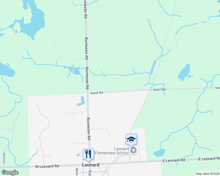 map of restaurants, bars, coffee shops, grocery stores, and more near 175 Gerst Road in Leonard