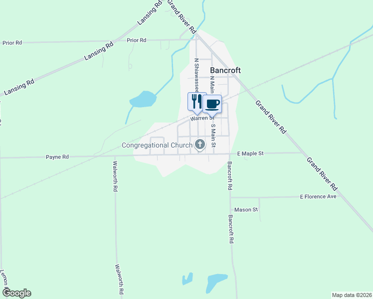 map of restaurants, bars, coffee shops, grocery stores, and more near 211 Higgins Street in Bancroft