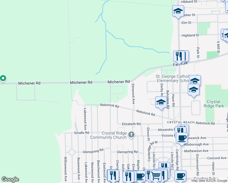 map of restaurants, bars, coffee shops, grocery stores, and more near 70 Beachwalk Crescent in Fort Erie