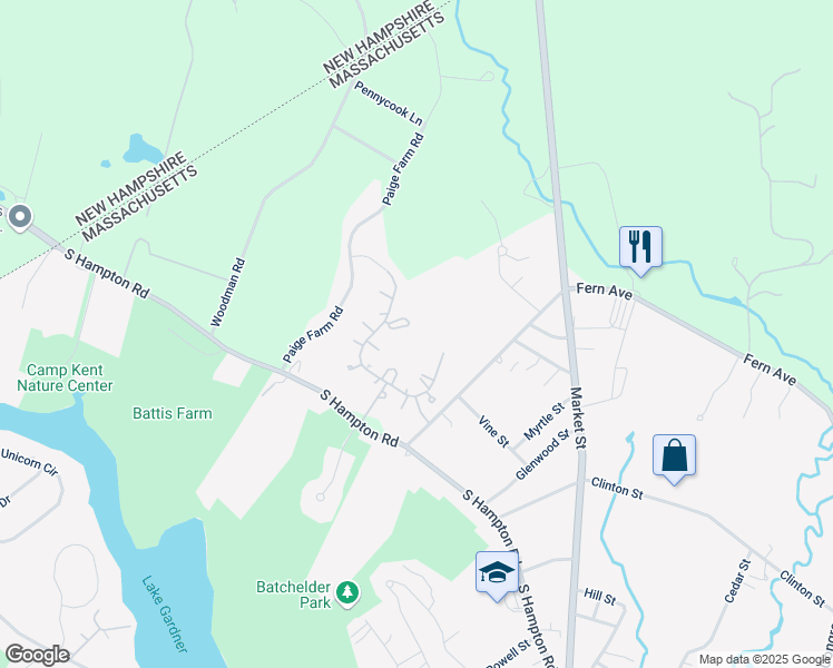 map of restaurants, bars, coffee shops, grocery stores, and more near 127 Whittier Meadows Drive in Amesbury