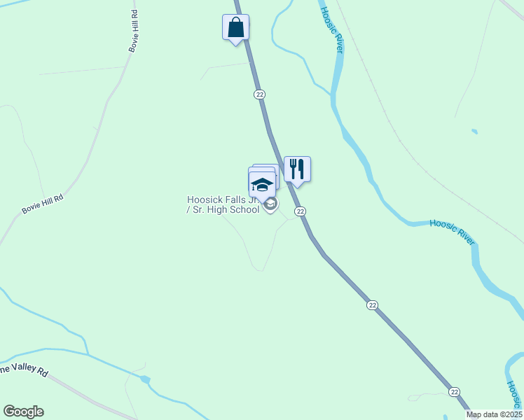map of restaurants, bars, coffee shops, grocery stores, and more near 21187 Highway 22 in Hoosick Falls